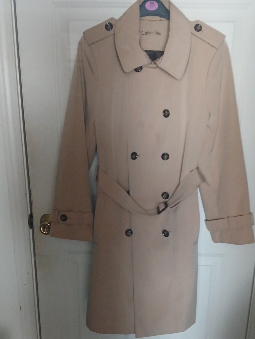 Calvin Klein Beige Double-Breasted Trench Coat
